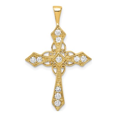 14K Yellow Gold 1/3 ct tw Diamond Cross Pendant
