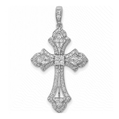 14K White Gold 1/2 ct tw Diamond Fancy Cross Pendant