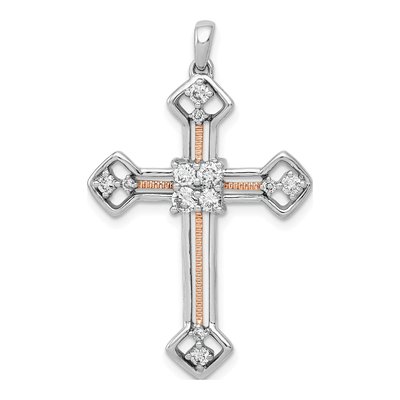 14K Two-Tone Gold 3/8 ct tw Lab-Grown Diamond Cross Pendant