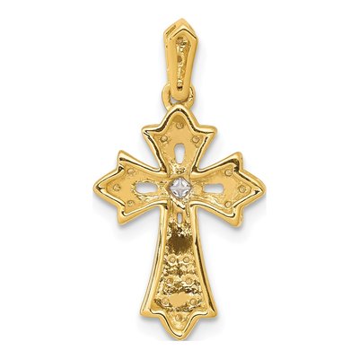 10K Yellow Gold 1/10 ct tw Diamond Fleur de Lis Cross Pendant – view 3