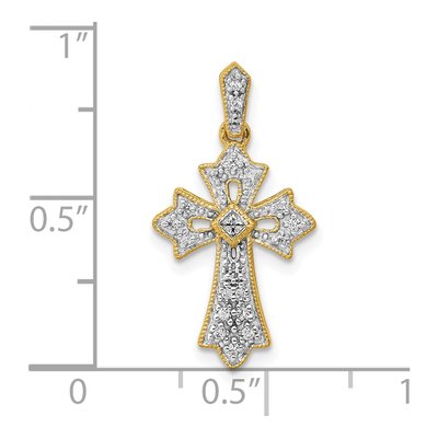 10K Yellow Gold 1/10 ct tw Diamond Fleur de Lis Cross Pendant – view 4