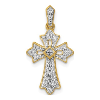 10K Yellow Gold 1/10 ct tw Diamond Fleur de Lis Cross Pendant