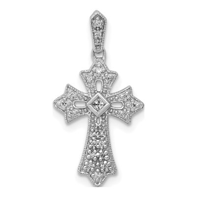 14K White Gold 1/10 ct tw Diamond Fancy Cross Pendant