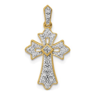 14K Yellow Gold 1/10 ct tw Diamond Fancy Cross Pendant