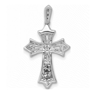 10K White Gold 1/6 ct tw Diamond Fleur de Lis Cross Pendant – view 3