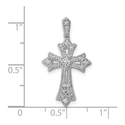 10K White Gold 1/6 ct tw Diamond Fleur de Lis Cross Pendant – view 4