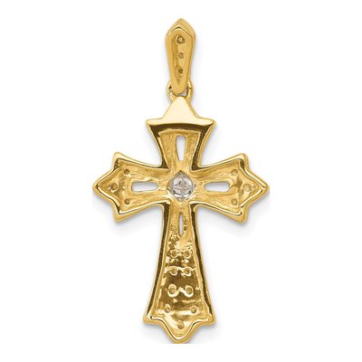 10K Yellow Gold 1/6 ct tw Diamond Fleur de Lis Cross Pendant – view 3