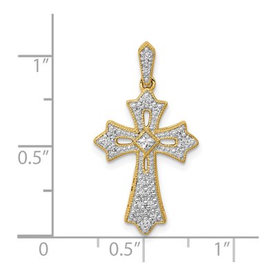 10K Yellow Gold 1/6 ct tw Diamond Fleur de Lis Cross Pendant – view 4