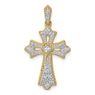 10K Yellow Gold 1/6 ct tw Diamond Fleur de Lis Cross Pendant