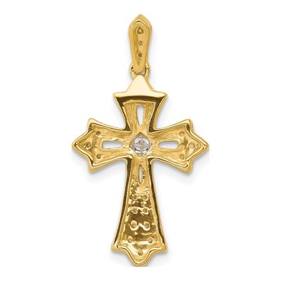 14K Yellow Gold 1/6 ct tw Diamond Fleur de Lis Cross Pendant – view 4