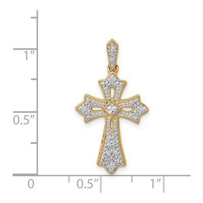 14K Yellow Gold 1/6 ct tw Diamond Fleur de Lis Cross Pendant – view 5