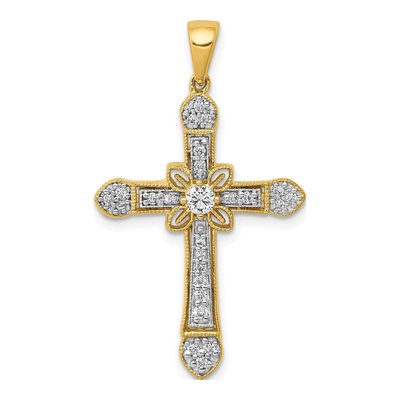 10K Yellow Gold 1/3 ct tw Diamond Filigree Cross Pendant