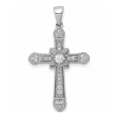 14K White Gold 1/3 ct tw Diamond Filigree Cross Pendant