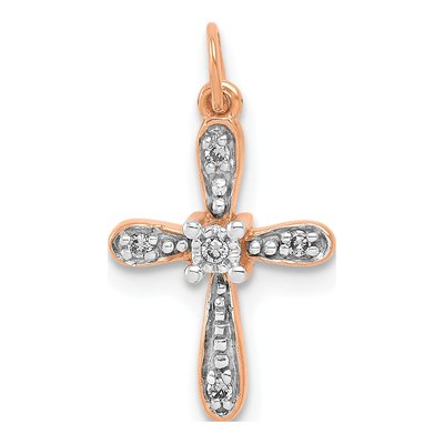 14K Rose Gold Diamond Cross Pendant