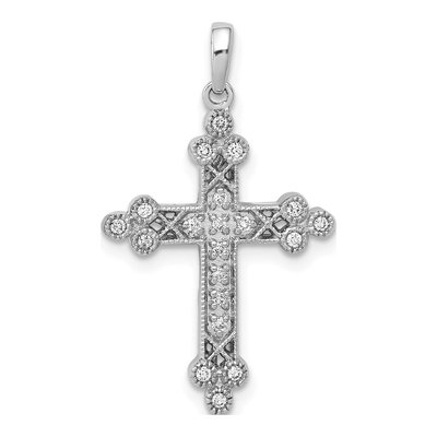 14K White Gold 1/10 ct tw Diamond Filigree Cross Pendant