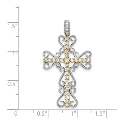 14K Two-Tone Gold 5/8 ct tw Diamond Filigree Cross Pendant – view 4