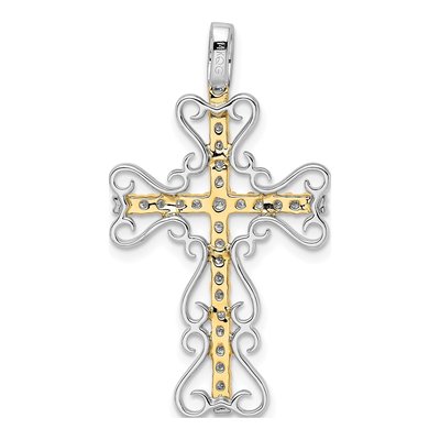 14K Two-Tone Gold 5/8 ct tw Diamond Filigree Cross Pendant – view 5