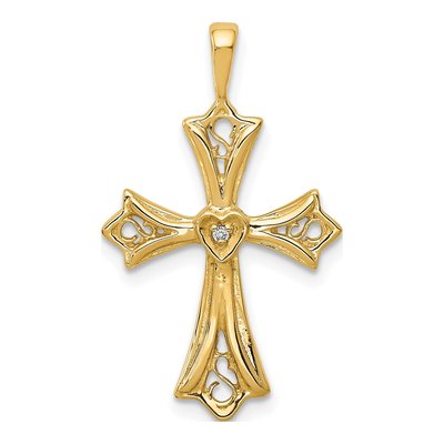 14K Yellow Gold Diamond Cross Pendant