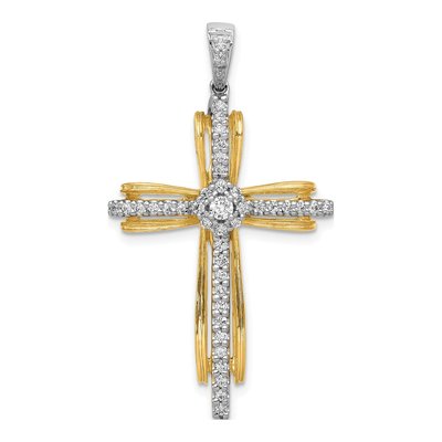 14K Two-Tone Gold 1/3 ct tw Diamond Cross Pendant