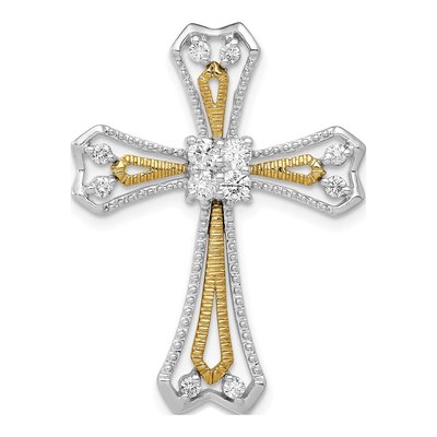 14K Two-Tone Gold 1/3 ct tw Diamond Cross Slide Pendant