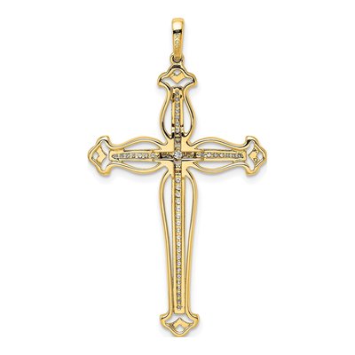 14K Yellow Gold 1/4 ct tw Diamond Budded Cross Pendant – view 4