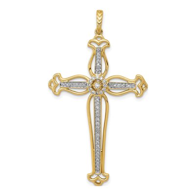 14K Yellow Gold 1/4 ct tw Diamond Budded Cross Pendant