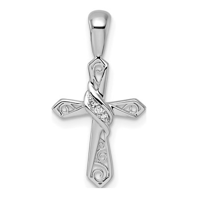 14K White Gold Diamond Cross Pendant
