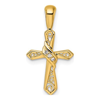 14K Yellow Gold Diamond Cross Pendant