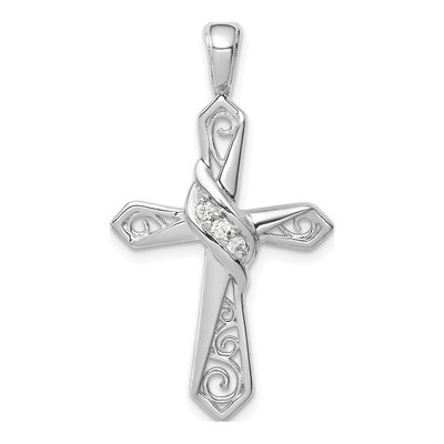10K White Gold 1/20 ct tw Diamond Cross Pendant