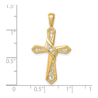 10K Yellow Gold 1/20 ct tw Diamond Cross Pendant – view 4