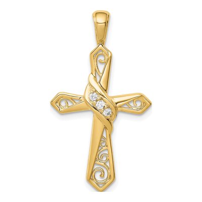 10K Yellow Gold 1/20 ct tw Diamond Cross Pendant