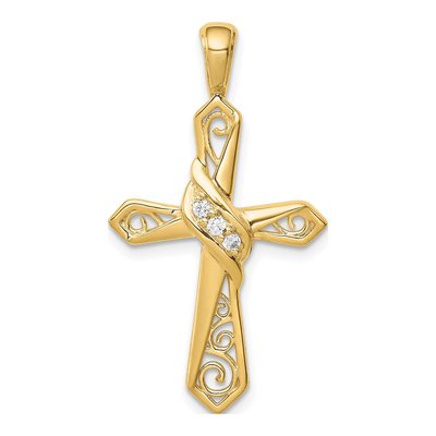 14K Yellow Gold 1/20 ct tw Diamond Cross Pendant