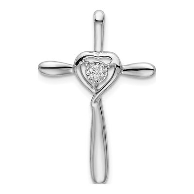 14K White Gold 1/20 ct tw Diamond Heart Omega Slide Pendant