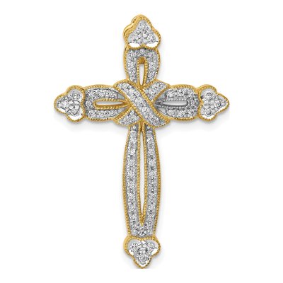 14K Yellow Gold 1/4 ct tw Diamond Budded Cross Slide Pendant