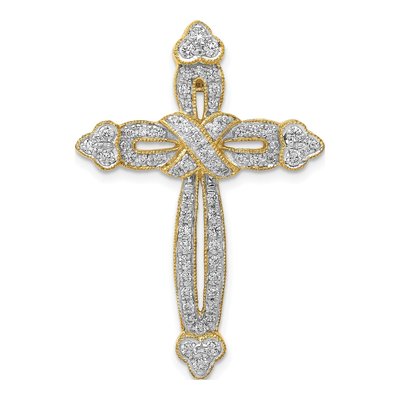 14K Yellow Gold 5/8 ct tw Diamond Budded Cross Slide Pendant