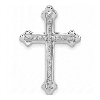 14K White Gold 1/10 ct tw Diamond Budded Cross Slide Pendant