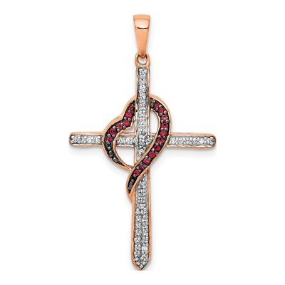 14K Rose Gold 1/4 ct tw Diamond Cross Heart Pendant
