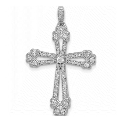 14K White Gold 3/8 ct tw Diamond Budded Cross Pendant