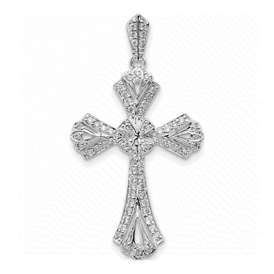 14K White Gold 1/3 ct tw Diamond Fancy Cross Pendant