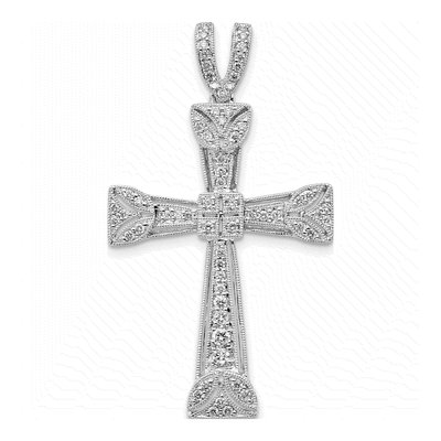 14K White Gold 3/8 ct tw Diamond Filigree Cross Pendant