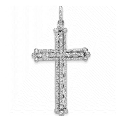 14K White Gold 1 ct tw Diamond Budded Cross Pendant