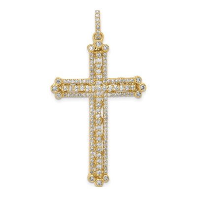 14K Yellow Gold 1 ct tw Diamond Budded Cross Pendant