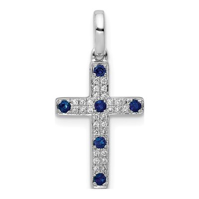 14K White Gold Sapphire Cross Pendant