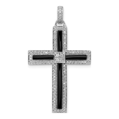 14K White Gold Onyx Cross Pendant