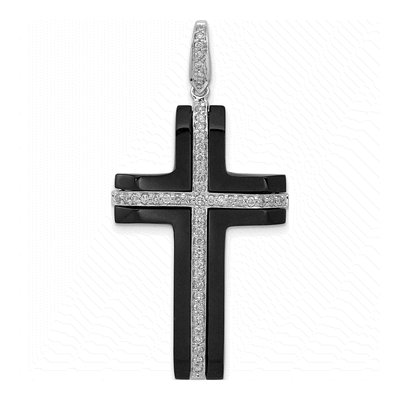 14K White Gold Onyx Cross Pendant
