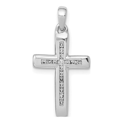 14K White Gold 1/10 ct tw Diamond Small Cross Pendant
