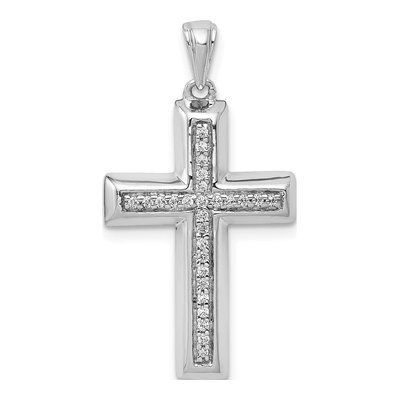 10K White Gold 1/10 ct tw Diamond Latin Cross Pendant