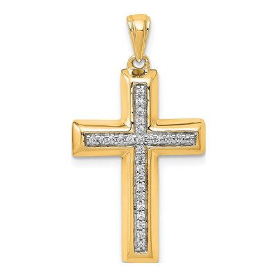 14K Yellow Gold 1/10 ct tw Diamond Cross Pendant