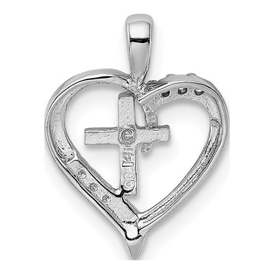14K White Gold 1/20 ct tw Diamond Heart Cross Pendant – view 4