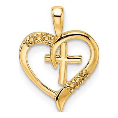 14K Yellow Gold Heart Cross Pendant Mounting